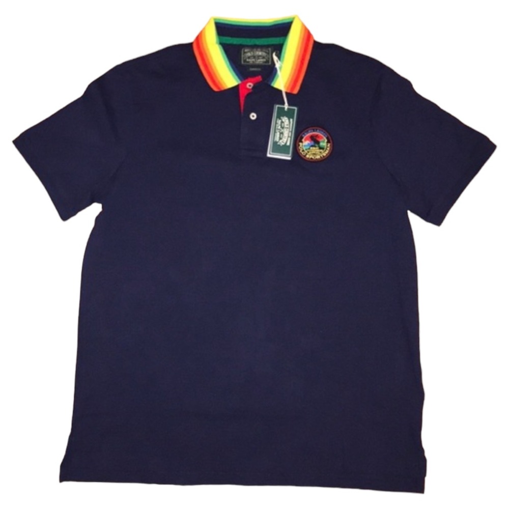 Ralph Lauren Polo Country Polo Shirt with Patch and Rainbow Collar - Size L